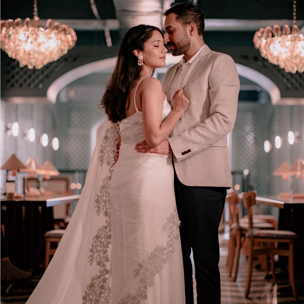 White organza with border detail Saree sari designer Paulmi Harsh